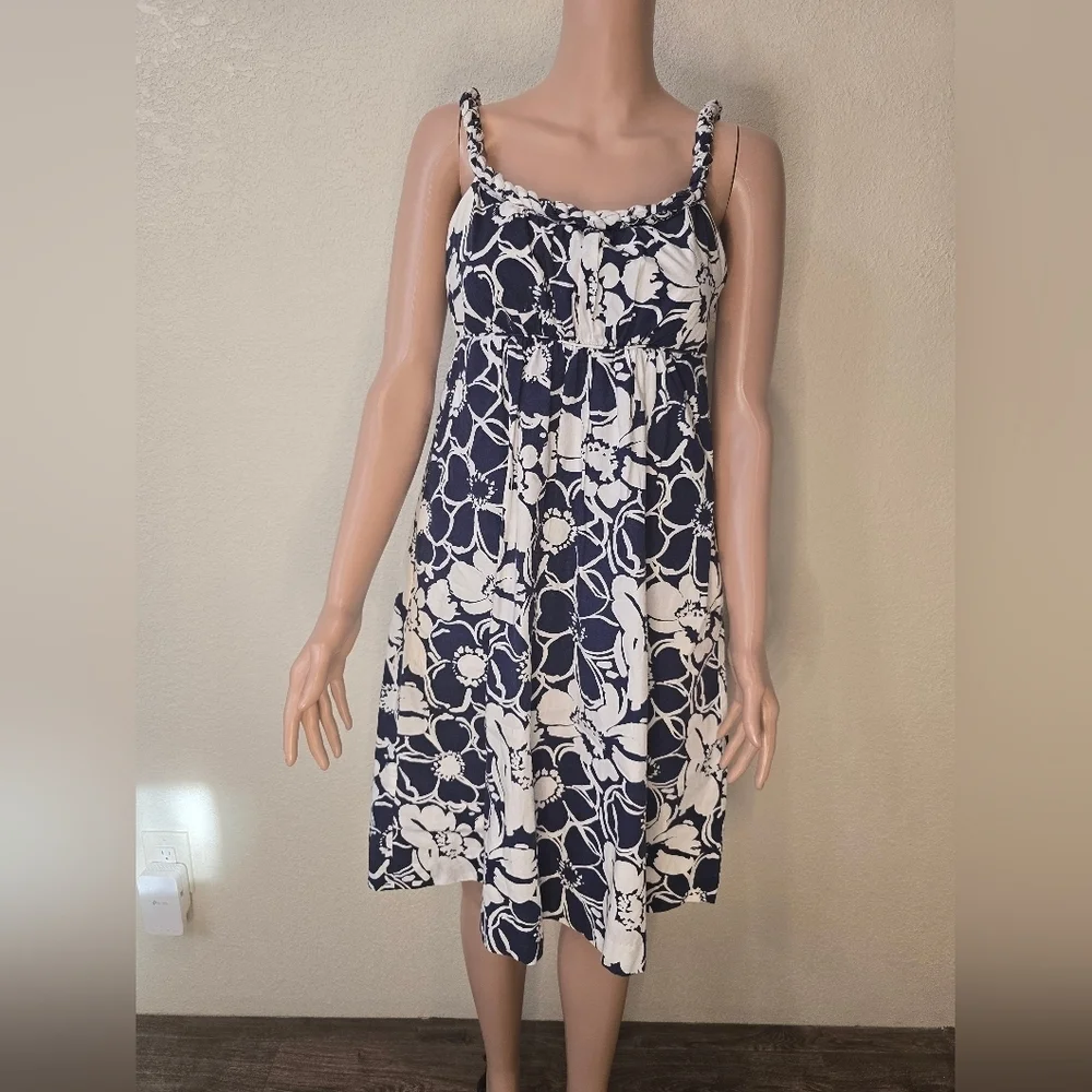 J. Crew Tropical Blue Floral Summer Sun Dress Women 2 Party Casual Braid…